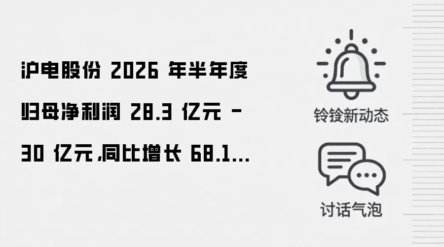 沪电股份 2026 年半年度归母净利润 28.3 亿元 - 30 亿元,同比增长 68.17% - 78.28%