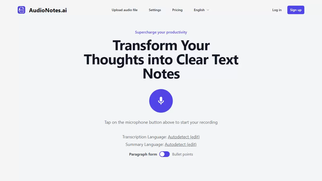 AudioNotes.ai : 将您的口述文字转化为有序文本摘要