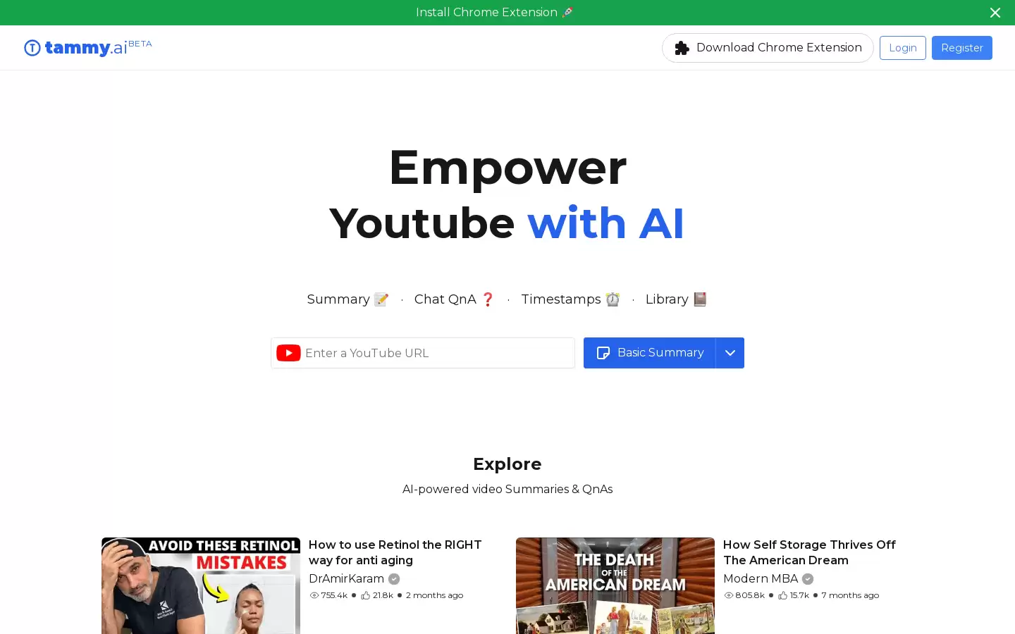 Tammy AI : AI助手，提供YouTube视频摘要和互动功能