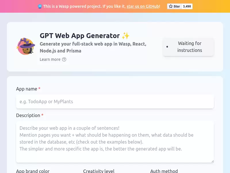 GPT Web App Generator : 一键生成全栈Web应用