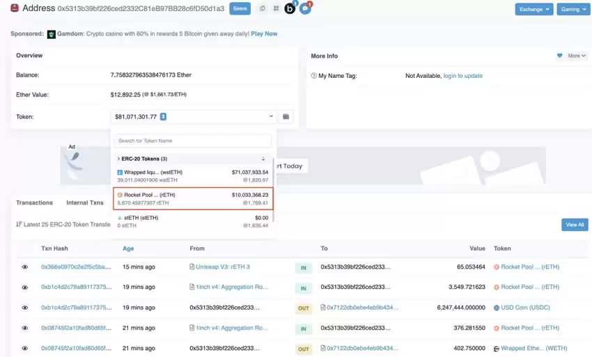 BNB Chain黑客再转移7400万美元资产并跻身rETH前四持仓