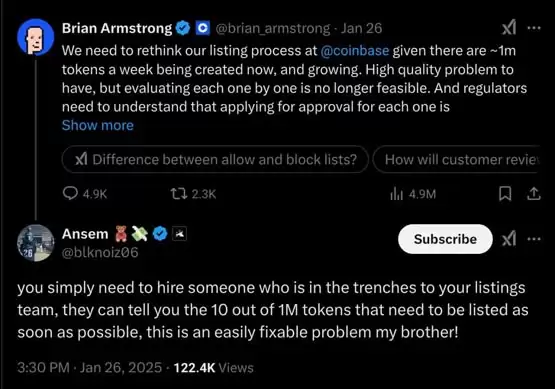 Coinbase CEO Brian Armstrong重整上币流程,孙宇晨认为有失公正