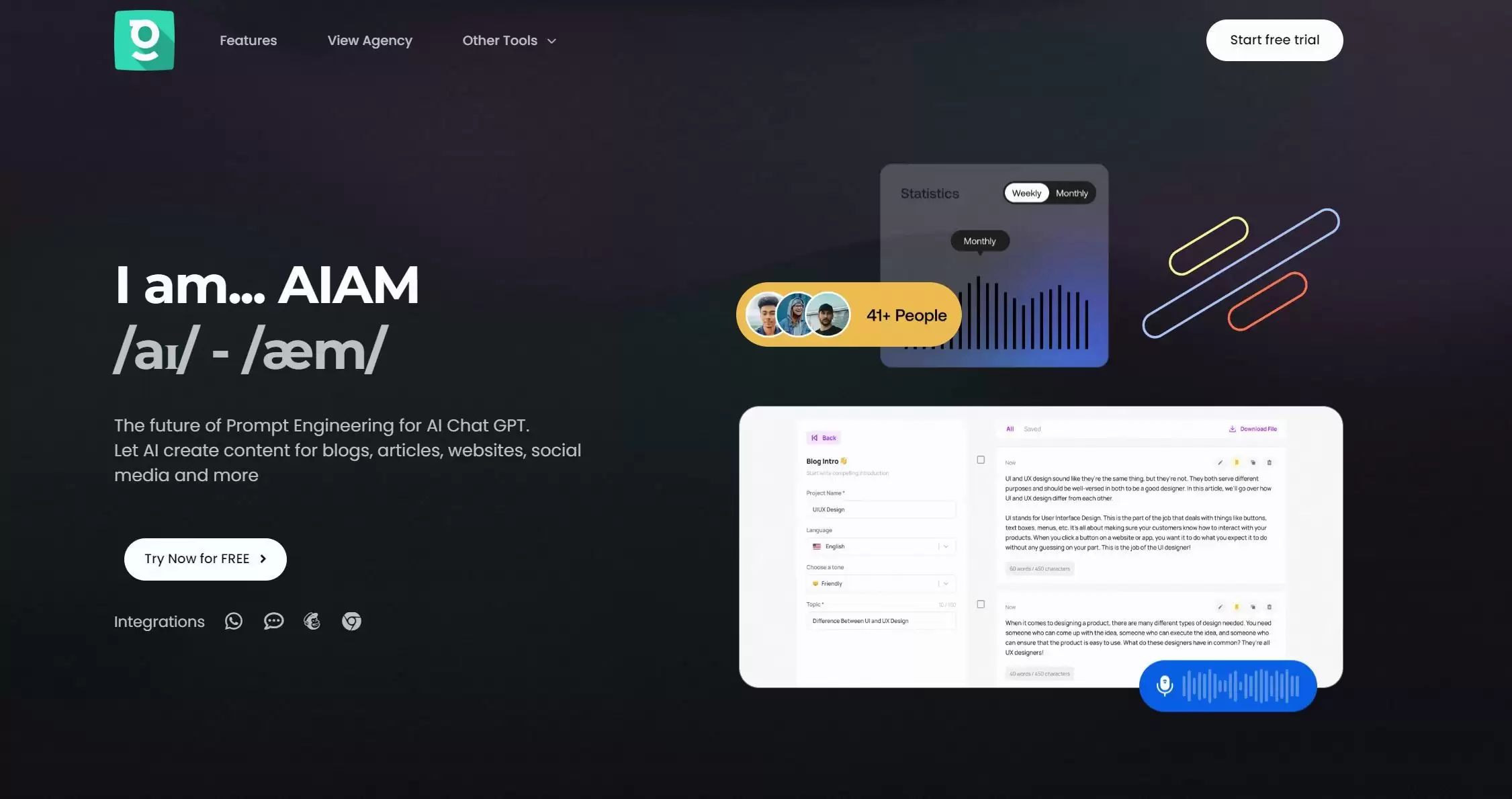 AIAM by Geeklab : AI Chat GPT，创建博客、文章、网站、社交媒体等内容