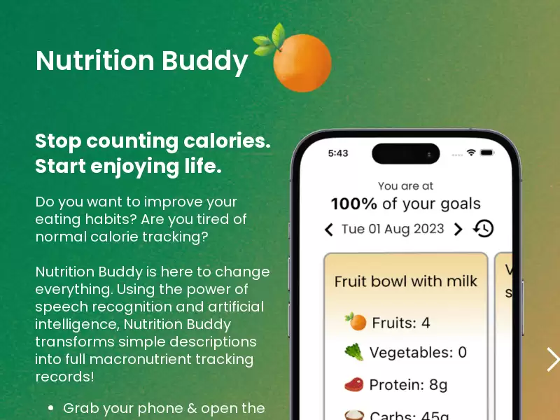 Nutrition Buddy : 停止数卡路里。开始享受生活。