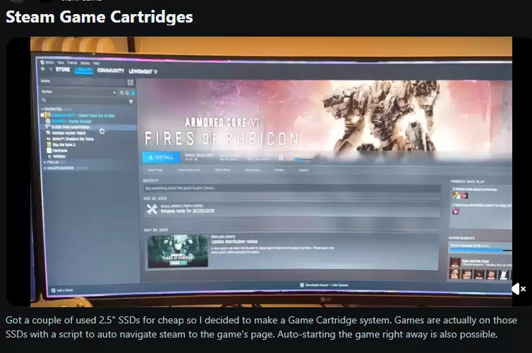 数字时代重温卡游玩法 玩家将Steam游戏存入SSD插卡游玩