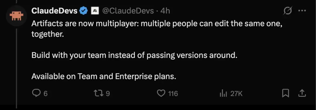 Claude Artifacts 一夜打通“全网公开分享+多人编辑”,AI 交付闭环彻底杀疯了
