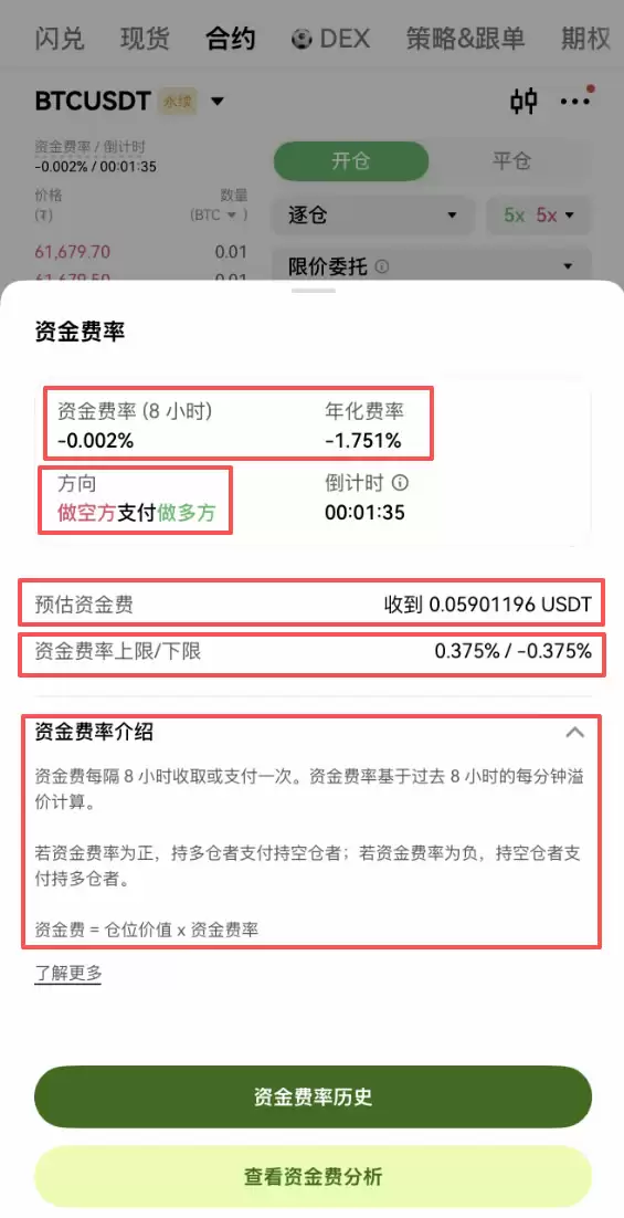 欧易永续合约资金费率详情页面