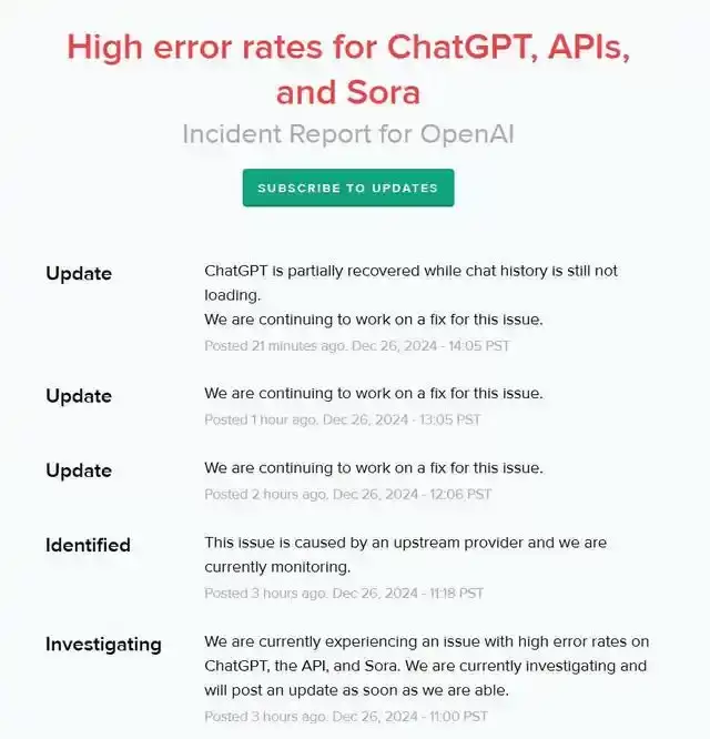 OpenAI ChatGPT AI 服务再次“跳闸”,初步推测为微软数据中心电力故障导致
