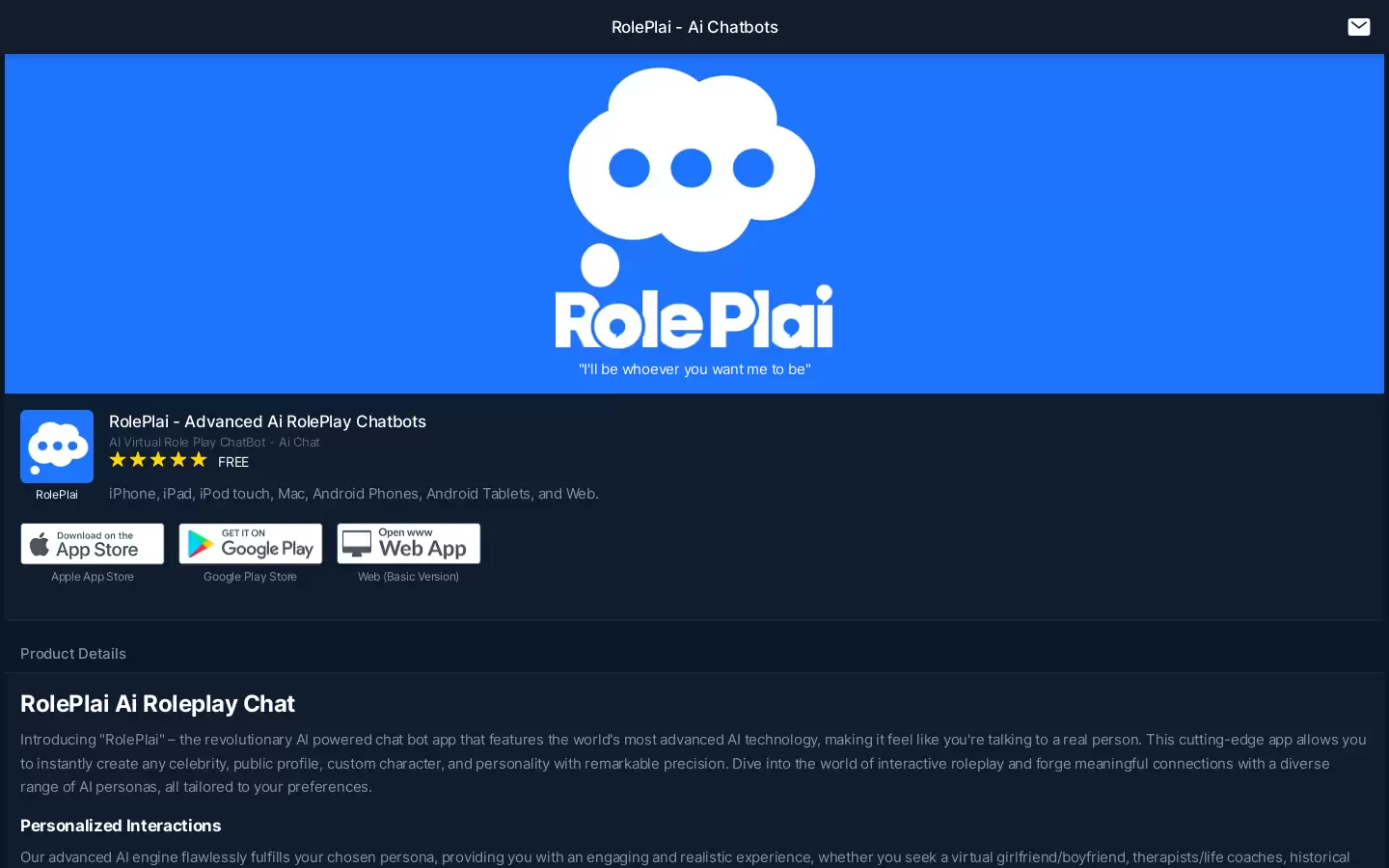 RolePlai - Ai Chatbots : AI虚拟角色扮演聊天机器人-AI聊天