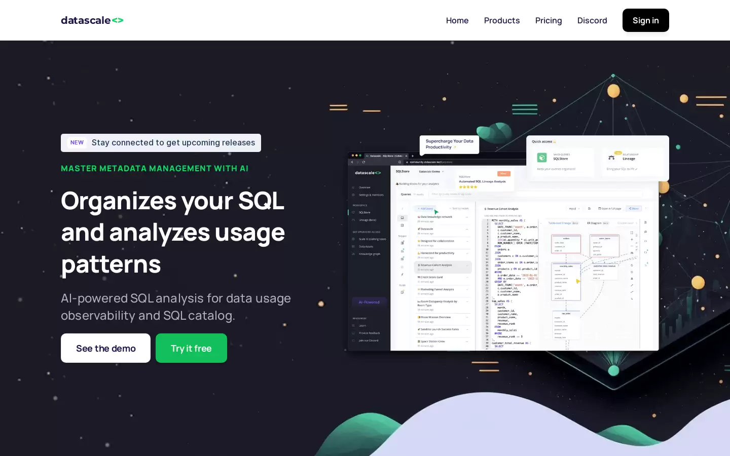 Datascale : Datascale 通过自动化 SQL 血缘分析,实现复杂数据关系的全面理解