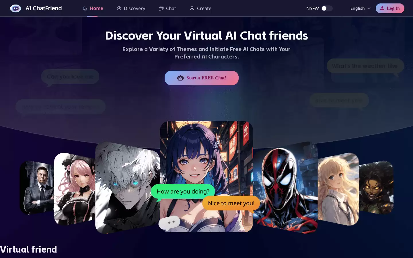 AI ChatFriend : AI聊天机器人平台,提供多种虚拟AI聊天伙伴