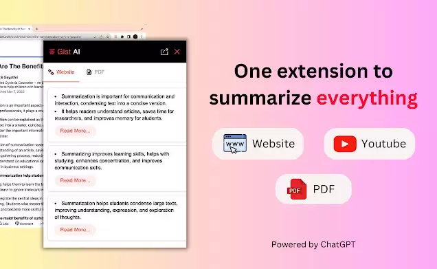 Gist AI : 一键摘要网页、YouTube、PDF，用ChatGPT自动生成摘要