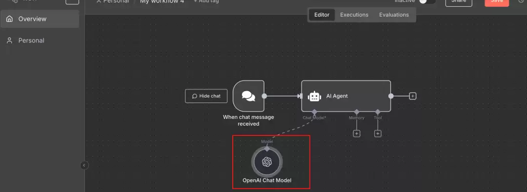 n8n中添加AI节点并选择OpenAI