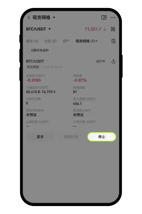 OKX现货网格利润提取与停止