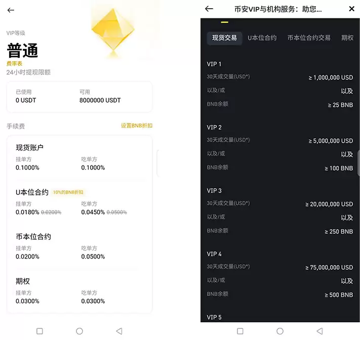 币安VIP等级查询界面