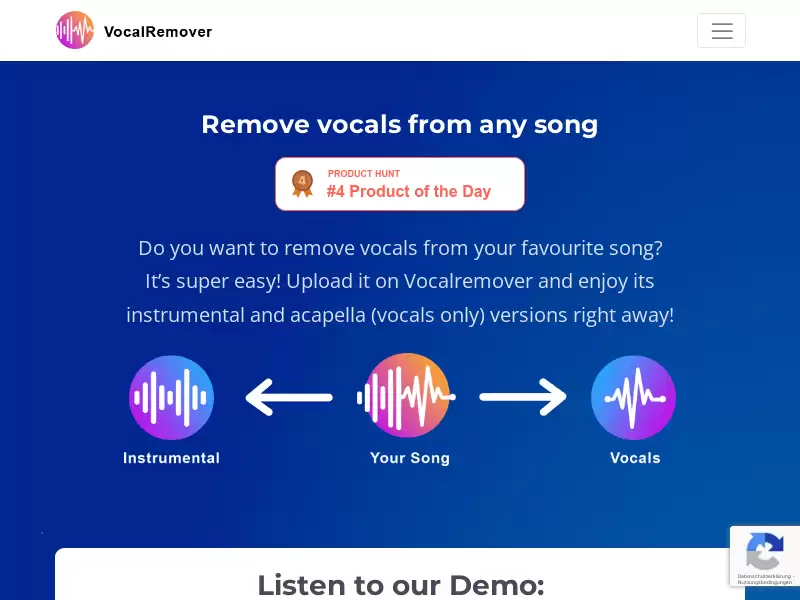 Vocalremover : 去除歌曲中的人声，留下背景音乐