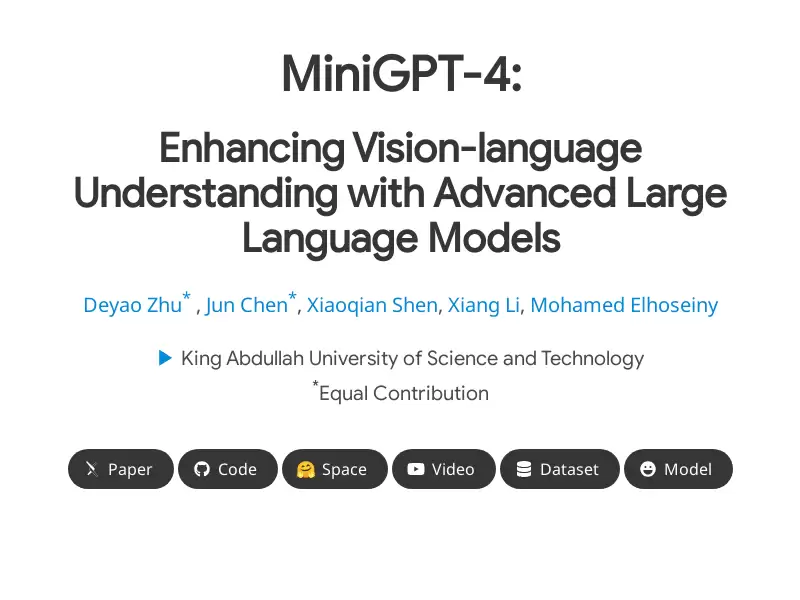 Minigpt-4 : 增强视觉语言理解的高级大型语言模型