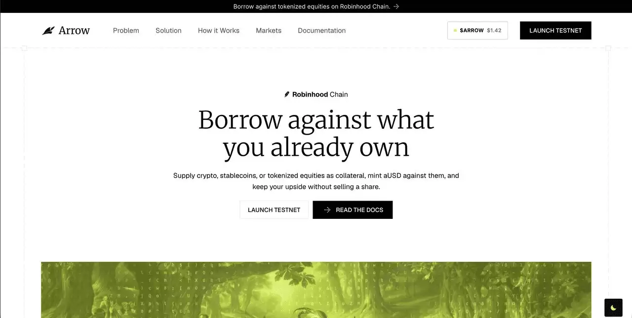 Arrow Finance (ARROW)协议在Robinhood Chain上的示意图
