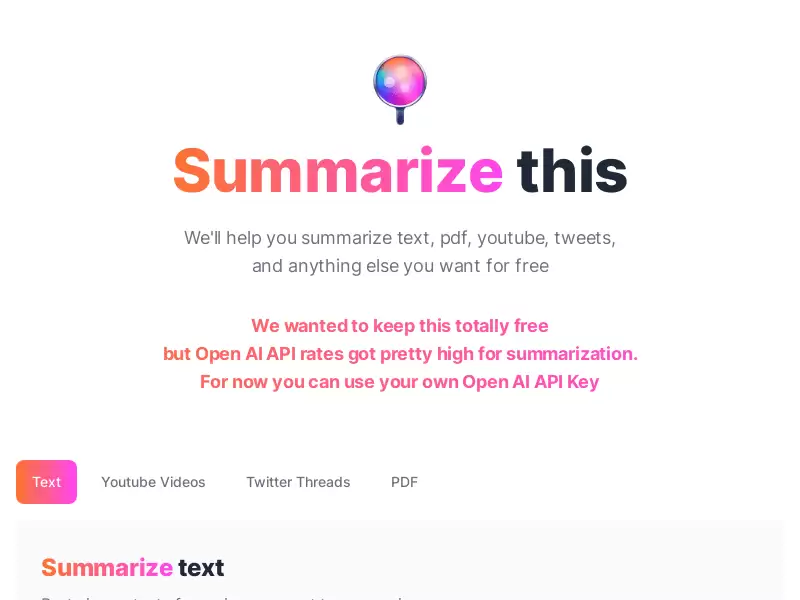 Summarizethis : 免费的文本、视频、推特等内容摘要工具