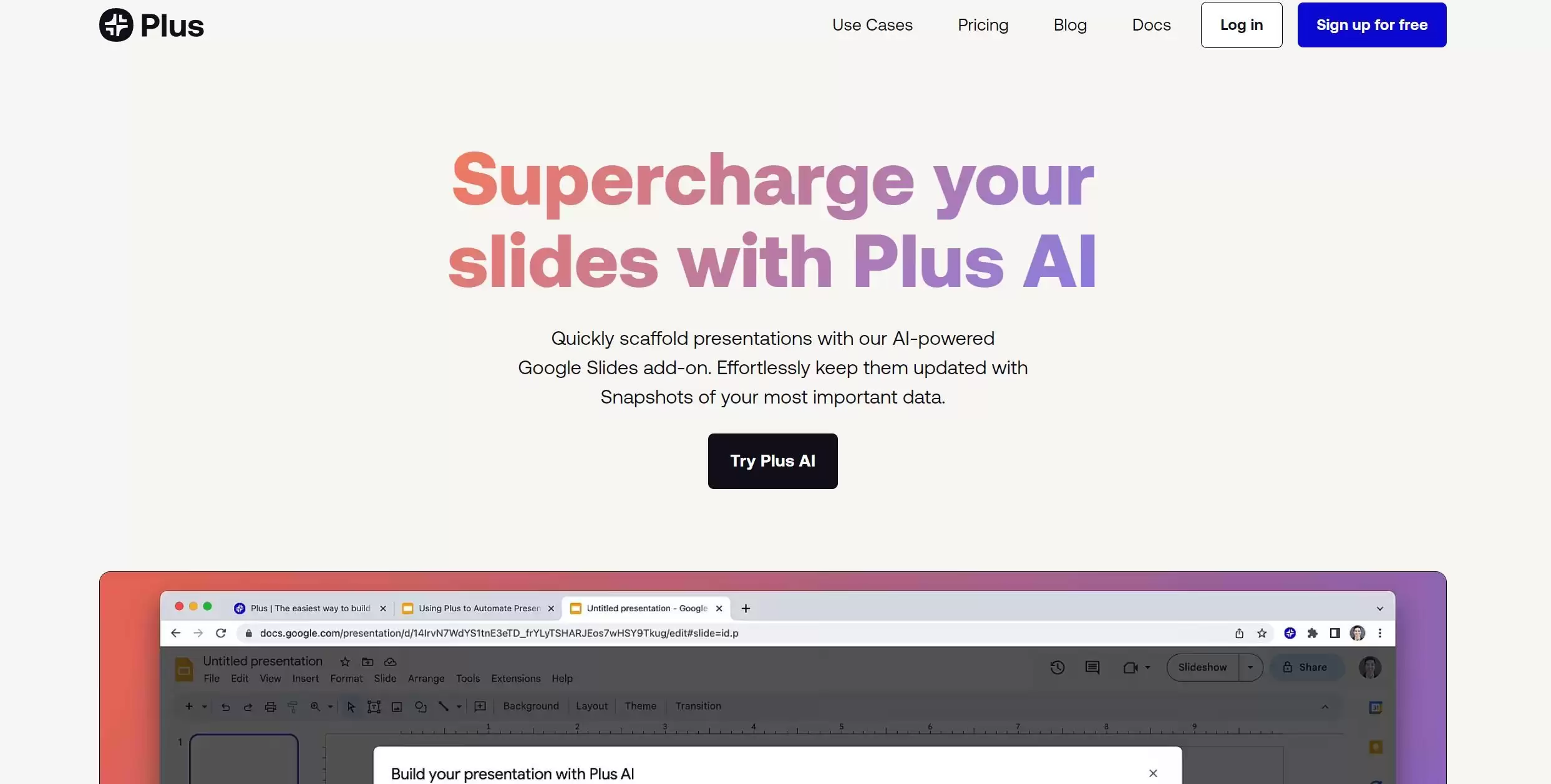 Plusdocs : 为Google Slides打造的最佳生成式AI工具，轻松创建专业演示文稿