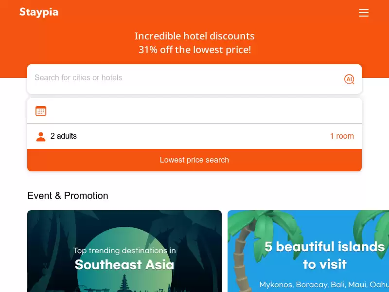 Staypia : 世界上最便宜的酒店预订 