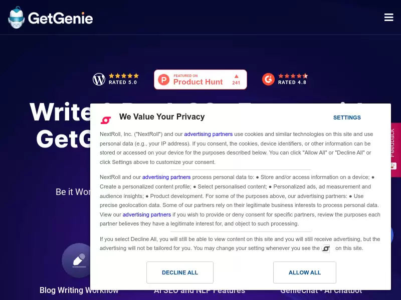 GetGenie : 您的个人Ai助手，快速写作和排名