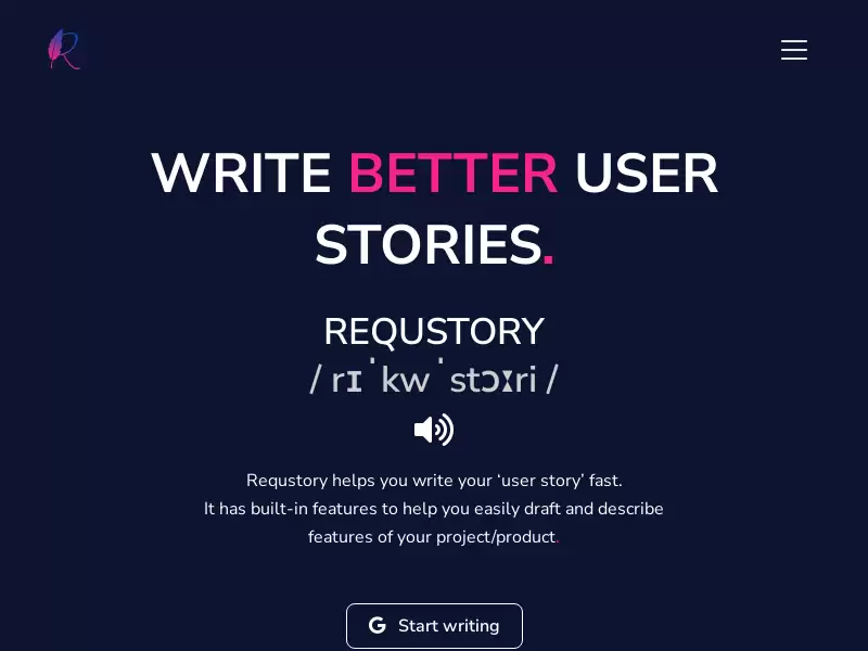Requstory : 帮助您快速撰写优秀的用户故事。