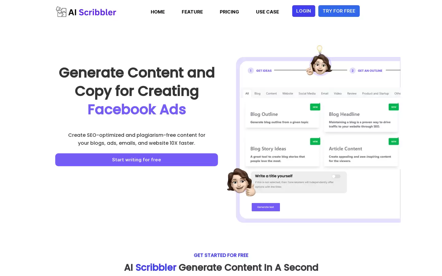 AI Scribbler : 生成优化内容，为创建Facebook广告提供帮助