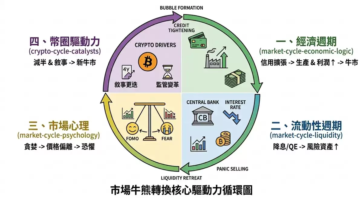 牛熊转换的四大驱动力:经济、政策、心理与币圈特有因素
