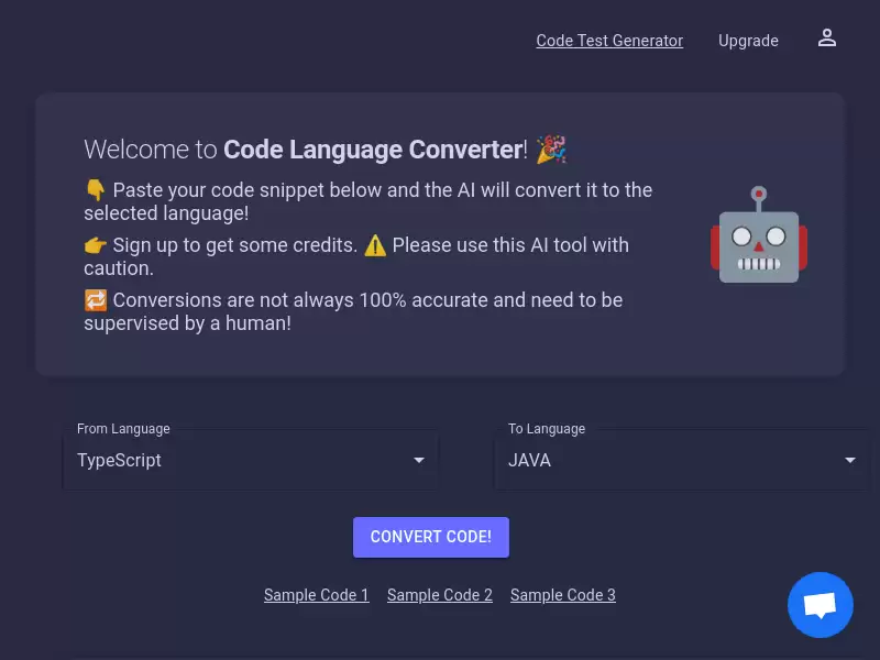 Code Converter : AI快速将代码从一种编程语言转换为另一种