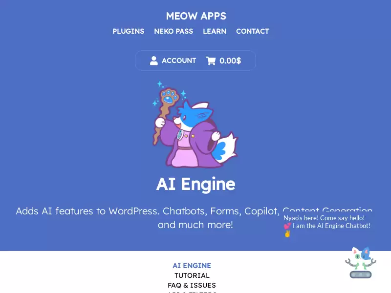AI Engine : WordPress的AI插件，添加聊天机器人、AI表单、AI合作伙伴、内容生成等功能
