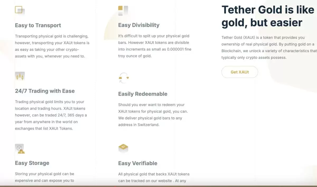 除USDT,Tether旗下XAUT代币有80吨黄金作为支撑