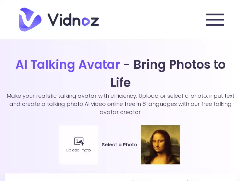 Vidnoz : 在线生成逼真说话头像