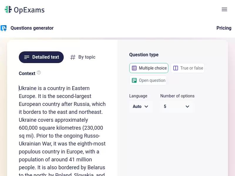 OpExams : 免费AI驱动的问题生成器