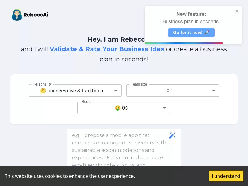 RebeccAi : 一键验证和评估您的商业创意，帮助您将想法变为现实。