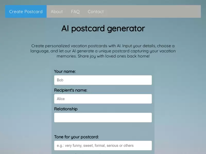 AI Postcard Generator : 免费生成个性化的明信片