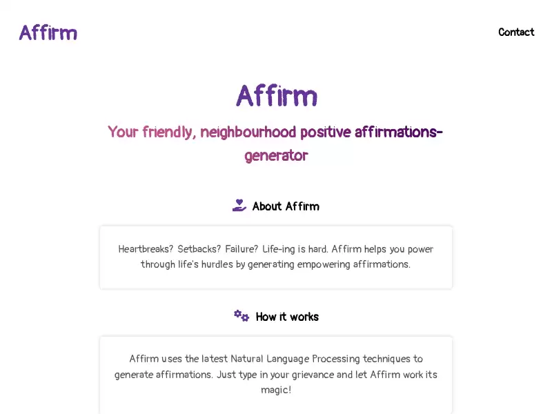 Affirm : 通过生成正能量的肯定语句，帮助你克服生活中的困难