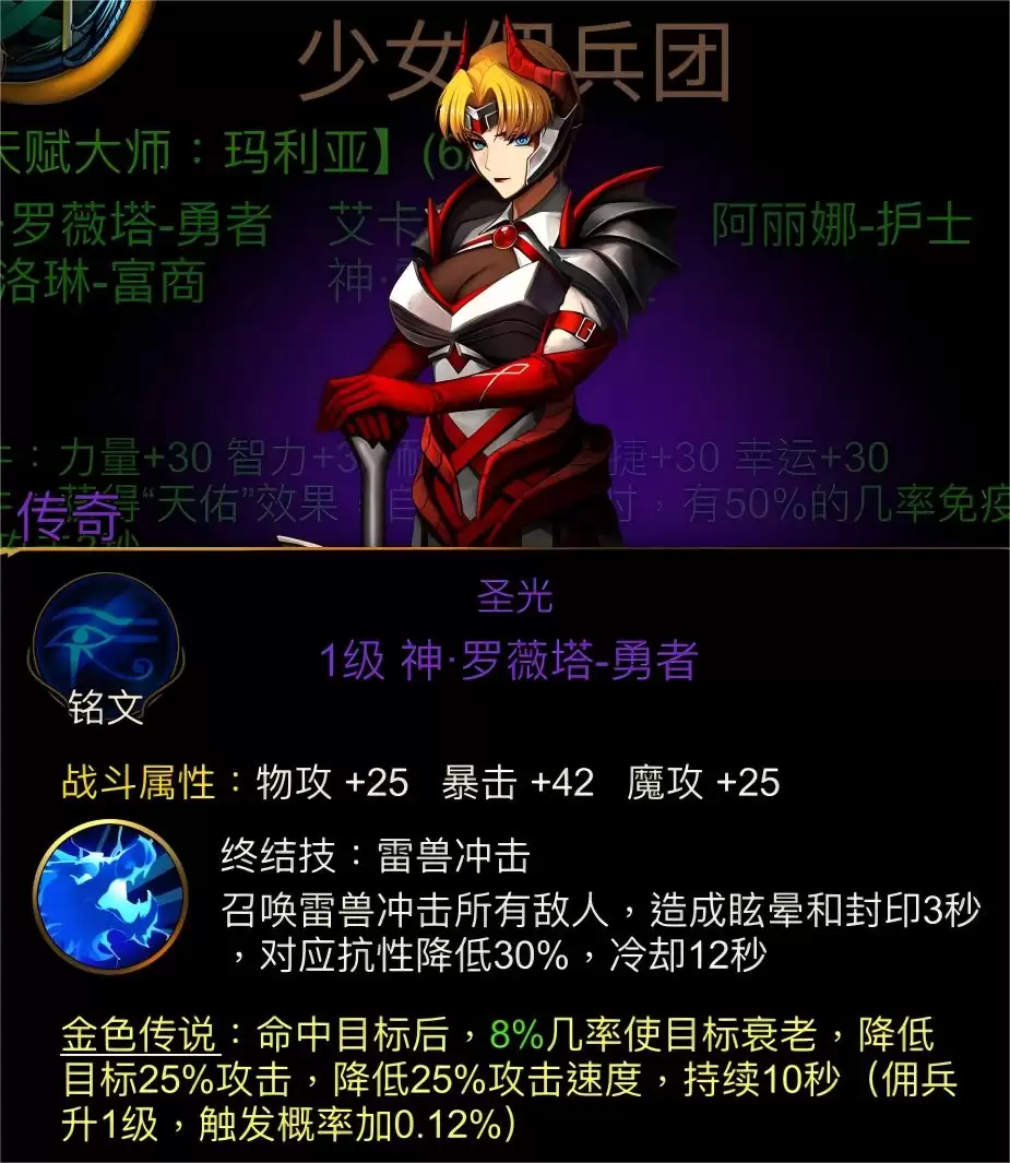 金色传说天赋大师：玛利亚佣兵团属性介绍