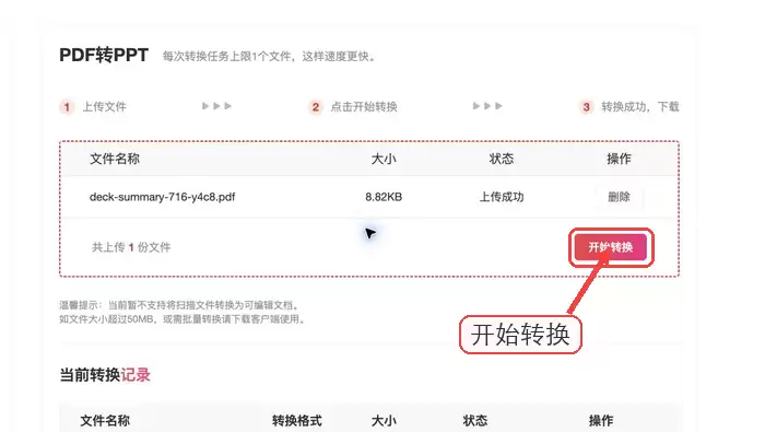 极轻PDF PDF转PPT点击开始转换截图