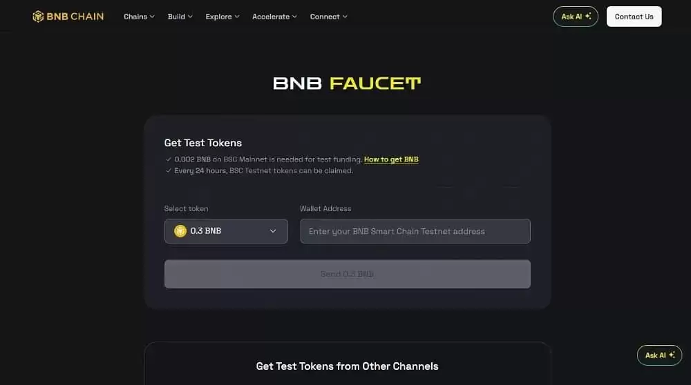 如何获取 testnet BNB 代币