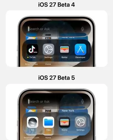 iOS 27 Beta 5细节再优化:液态玻璃透明度上限升级,通透质感升级