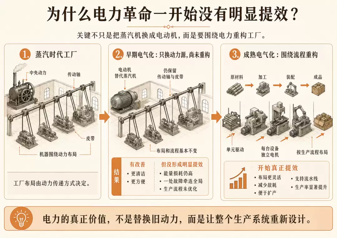 单元驱动示意图，展示每台机器配备独立电机后的灵活布局