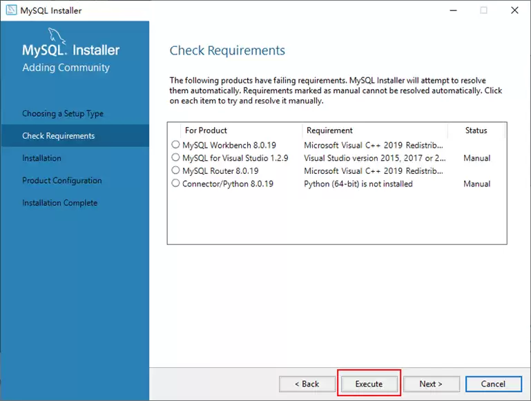 MySQL依赖组件安装进度界面,显示.NET Framework等组件安装状态为Complete