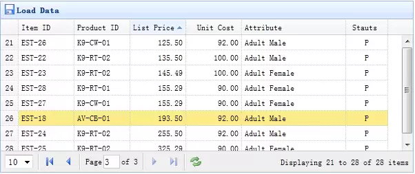 jQuery EasyUI DataGrid 排序功能演示