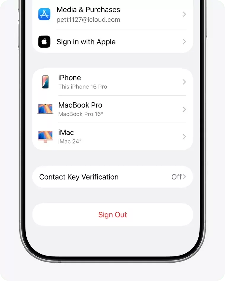 iPhone联系人密钥验证设置界面