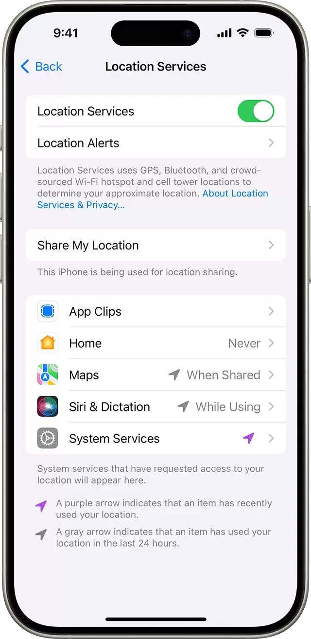 iPhone地图定位权限设置界面