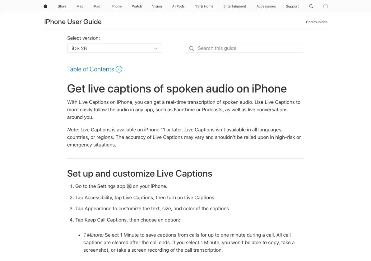 iPhone看不清语音内容时先开实时字幕