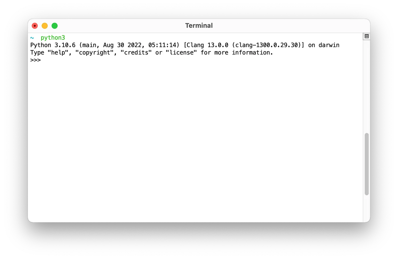 展示终端中输入python或python3后进入>>>交互式解释器，并执行简单Python代码获得输出的真实操作场景。