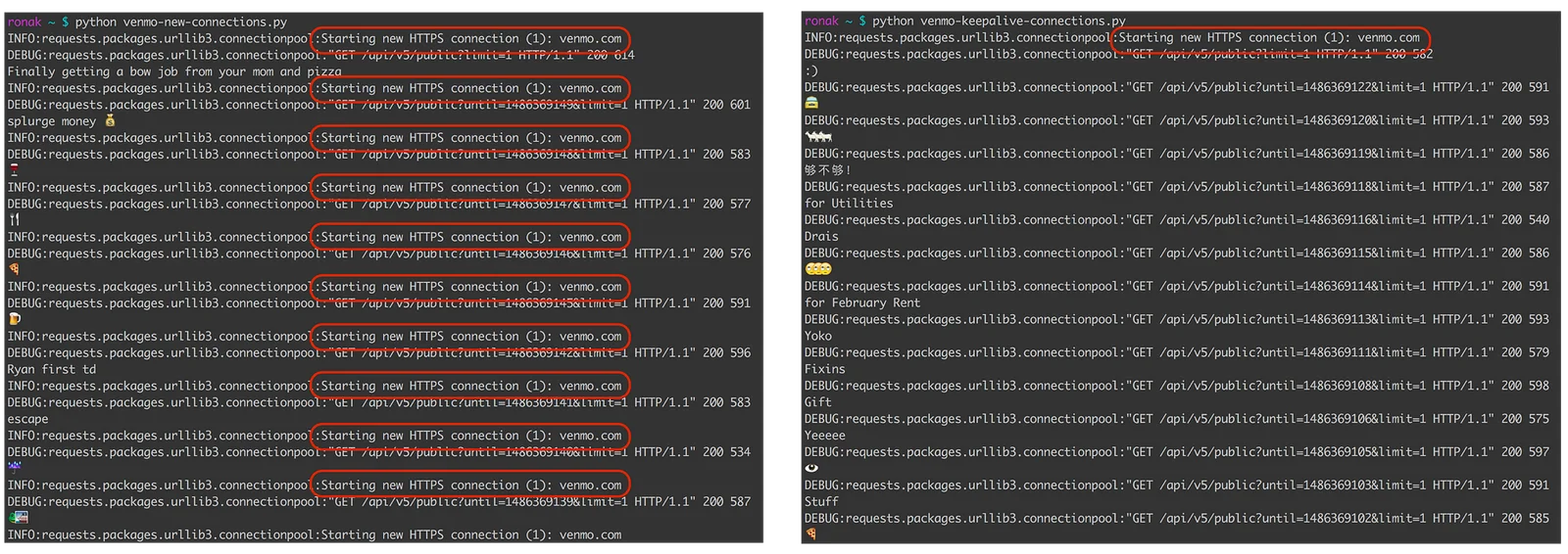 展示真实Python项目中urllib3连接池并发配置代码,以及多个HTTP请求复用连接池的运行场景。