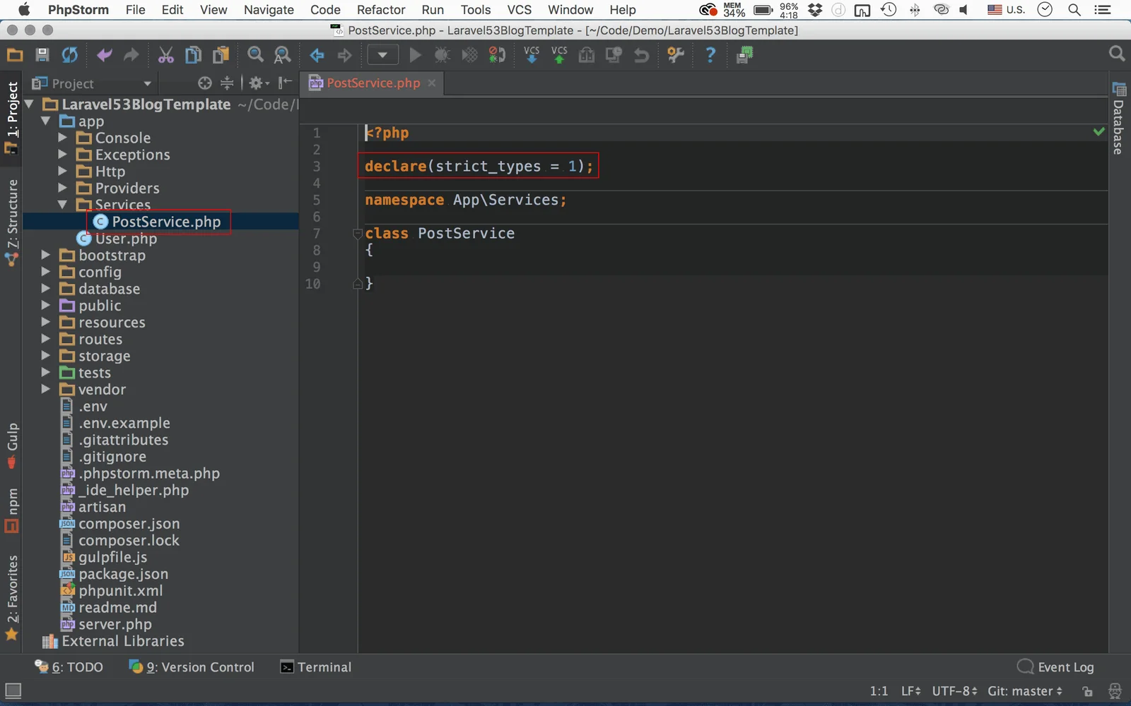 展示PHP文件顶部declare(strict_types=1)及函数调用关系的真实代码截图